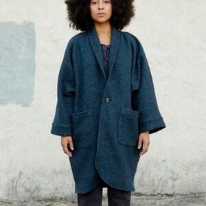 Esby Cora Cadet Navy Blue Boiled Wool Oversized Jacket Cocoon Coat Size XS/S